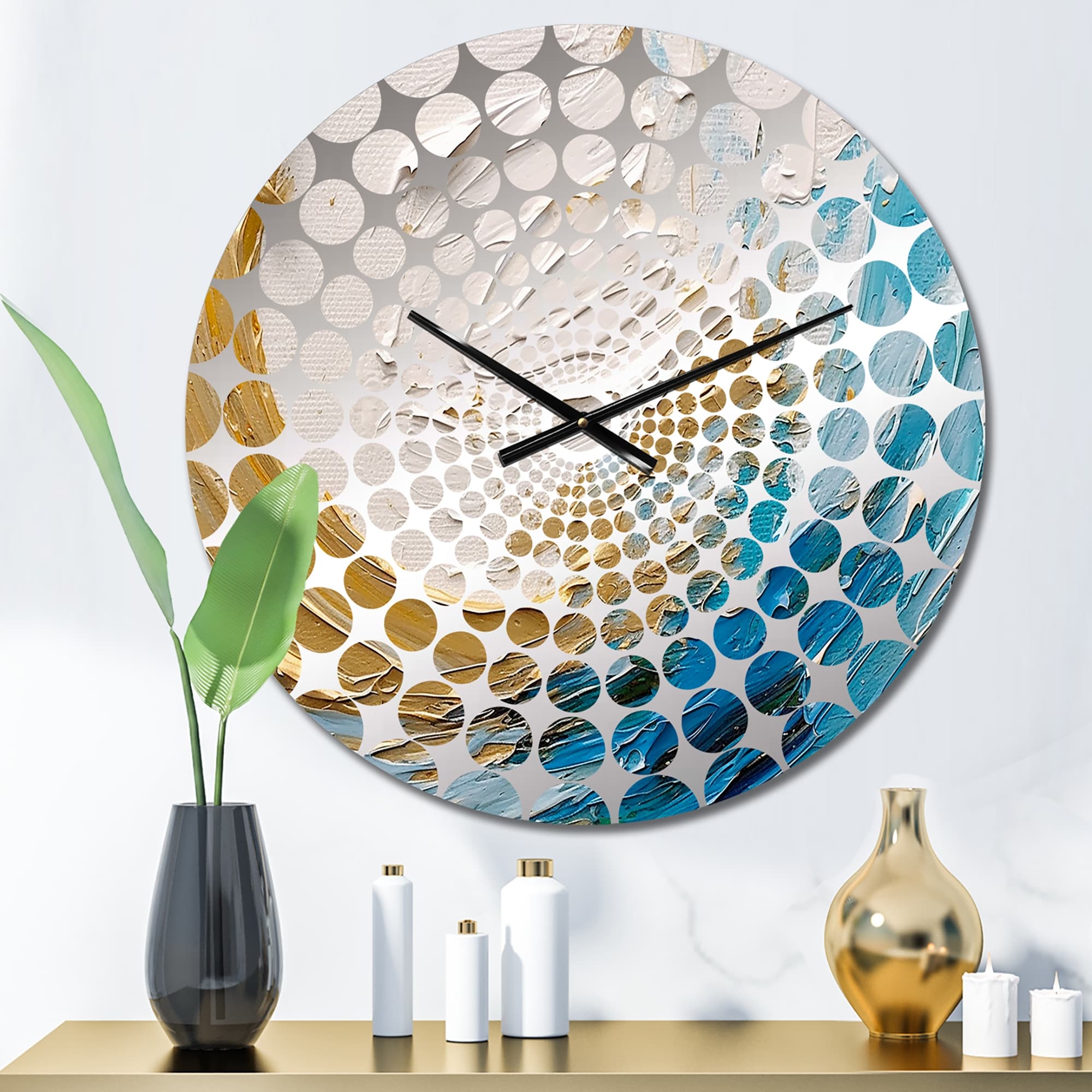 Designart Gold and Turquoise Spiral Nebula Gold Abstract Spirals Clocks Modern Oversized Wall Clocks For Bedroom