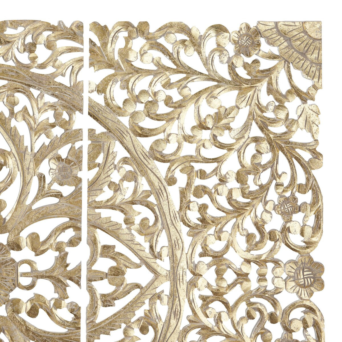 Wood Floral Handmade Intricately Carved Home Wall Decor with Mandala Design - Set of 3 Gold - Roche River Decor