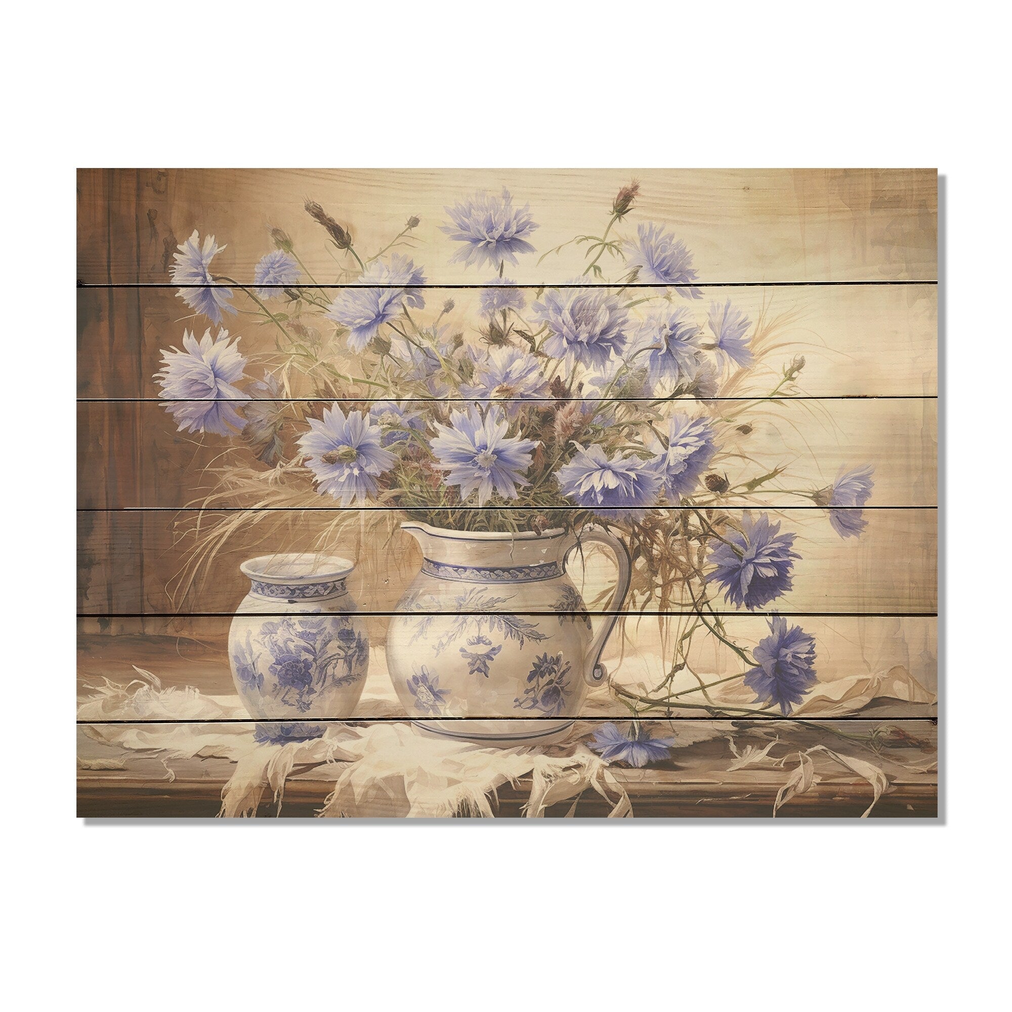 Designart Cornflowers Farmhouse Still Life Cornflowers Wood Wall Decor - Traditional Wood Panel On Natural Pine Wood