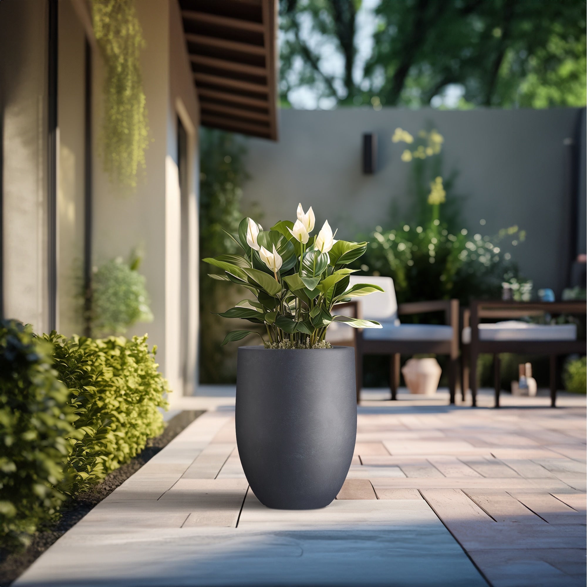 Tall Concrete Round Plant Pots / Large Indoor and Outdoor flower Planters