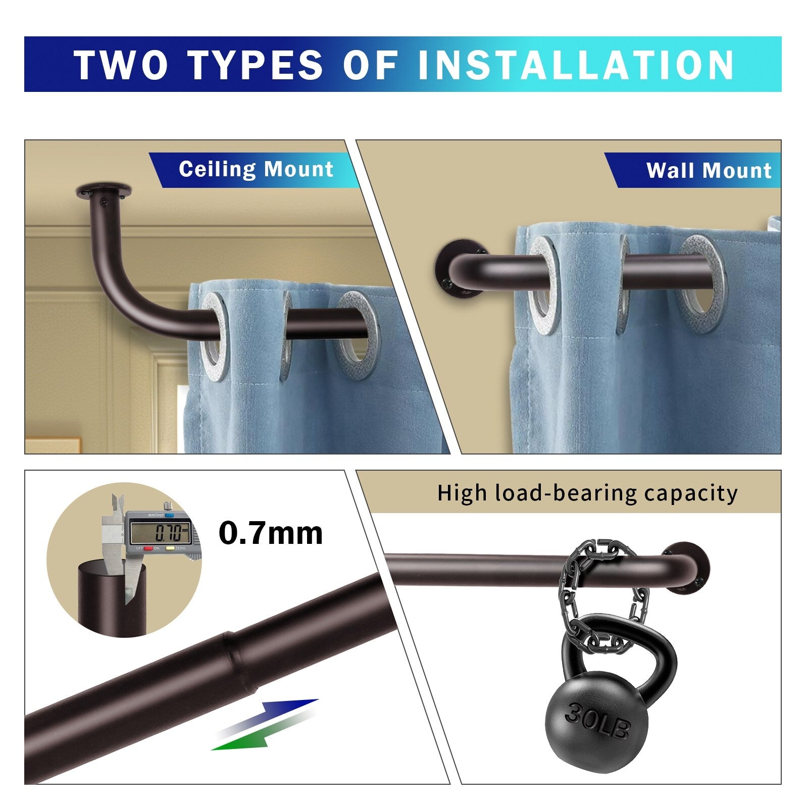 Energy-saving Wraparound Adjustable French Blackout Curtain Rod Set