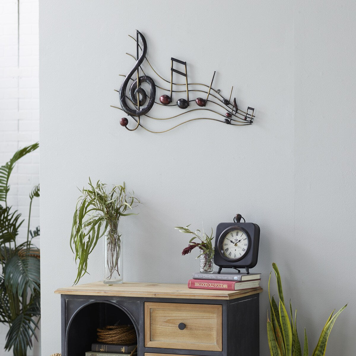 Metal Musical Notes Home Wall Decor with Gold Details - Brown - Roche River Decor