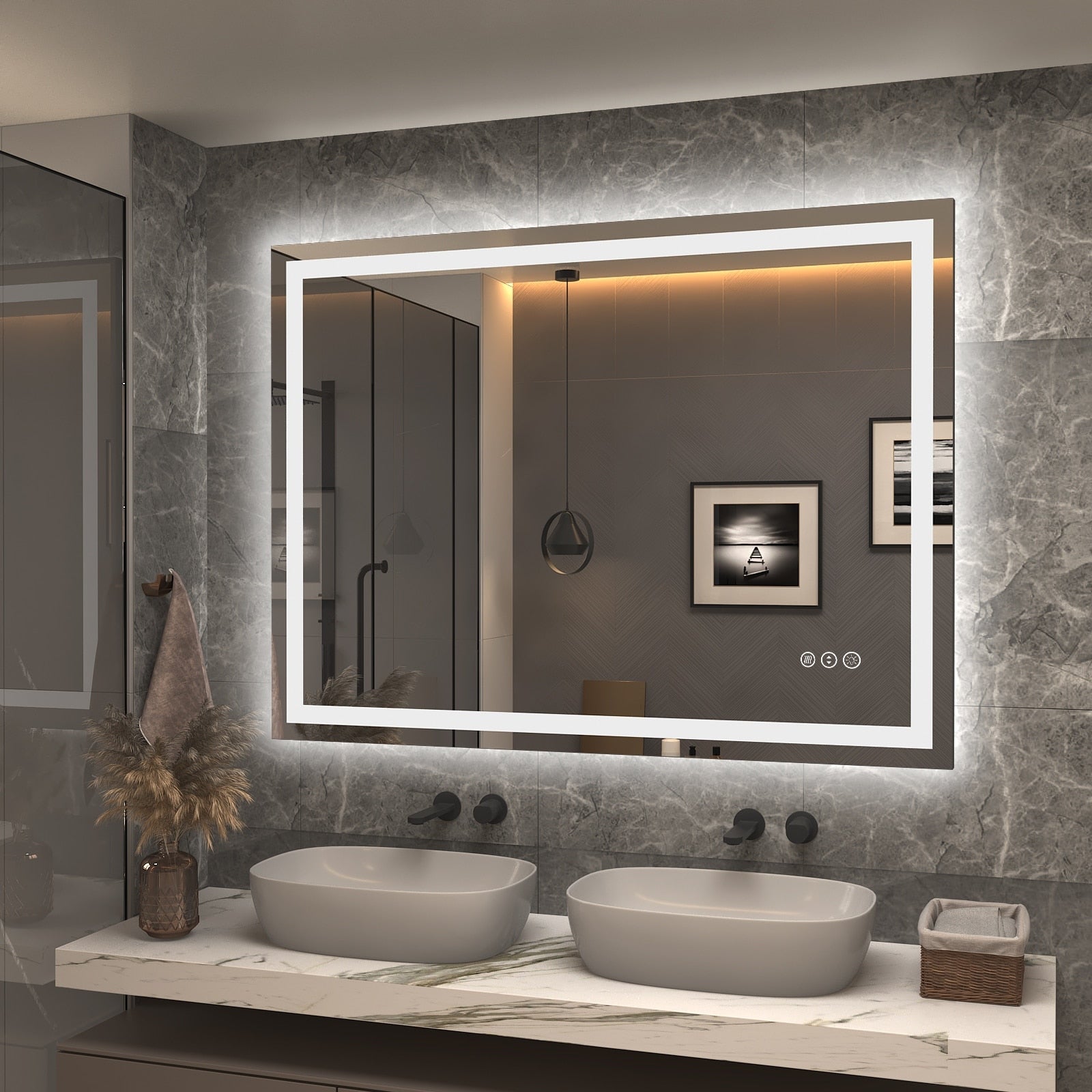 Apmir Full Size Frameless Front and Back LED Lighted Bathroom Vanity Mirror Anti-Fog in Tempered Glass & ETL