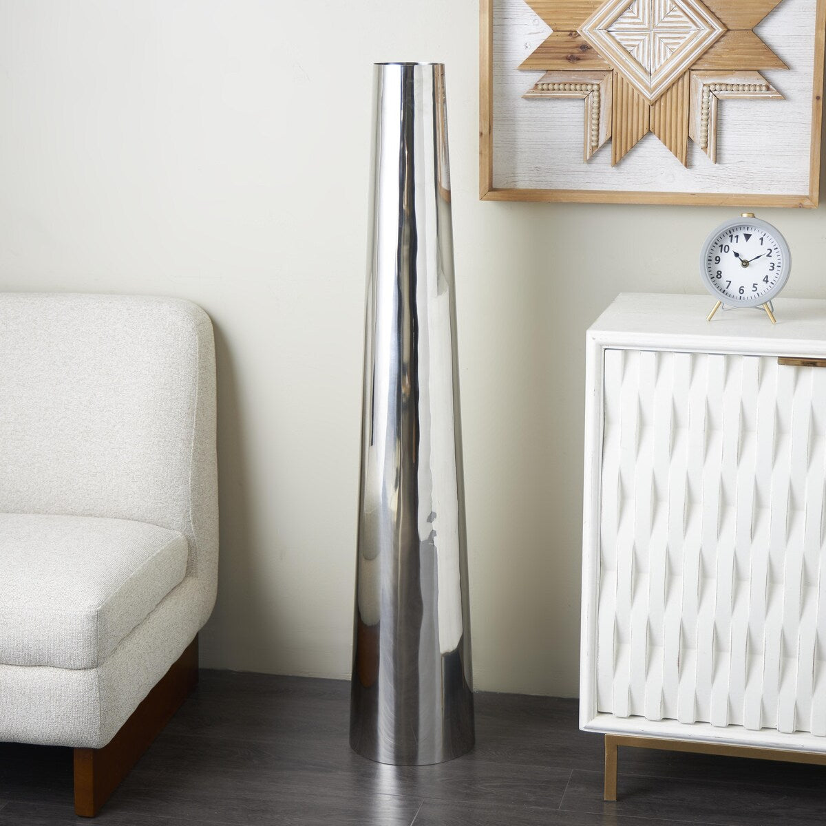 Stainless Steel Metal Minimalistic Tall Floor Cone Decorative Vase - Gold or Silver - Roche River Decor