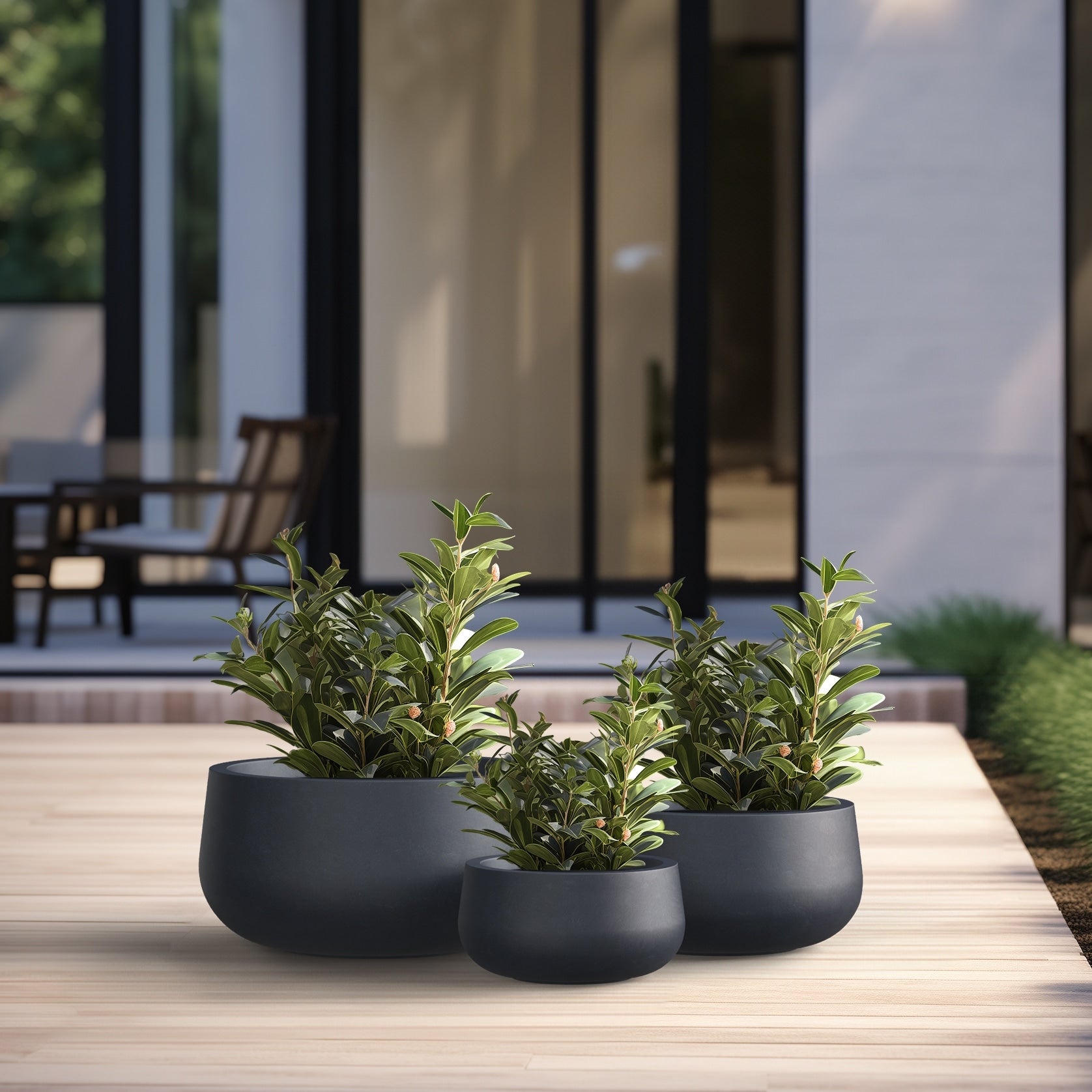 Tall Concrete Round Plant Pots / Large Indoor and Outdoor flower Planters