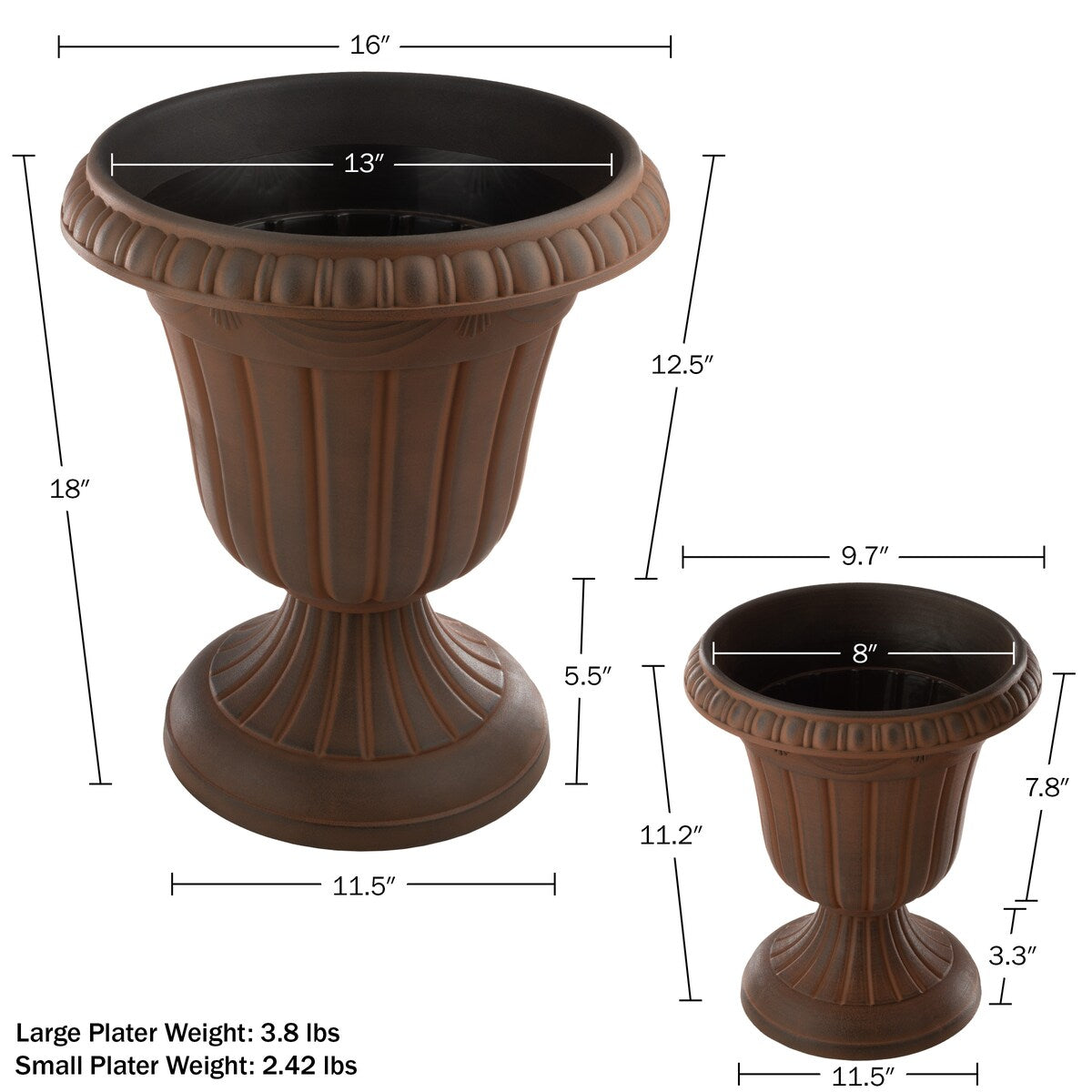 Pure Garden Large and Small Outdoor Urn Planter 2-Pack - Pack of 2