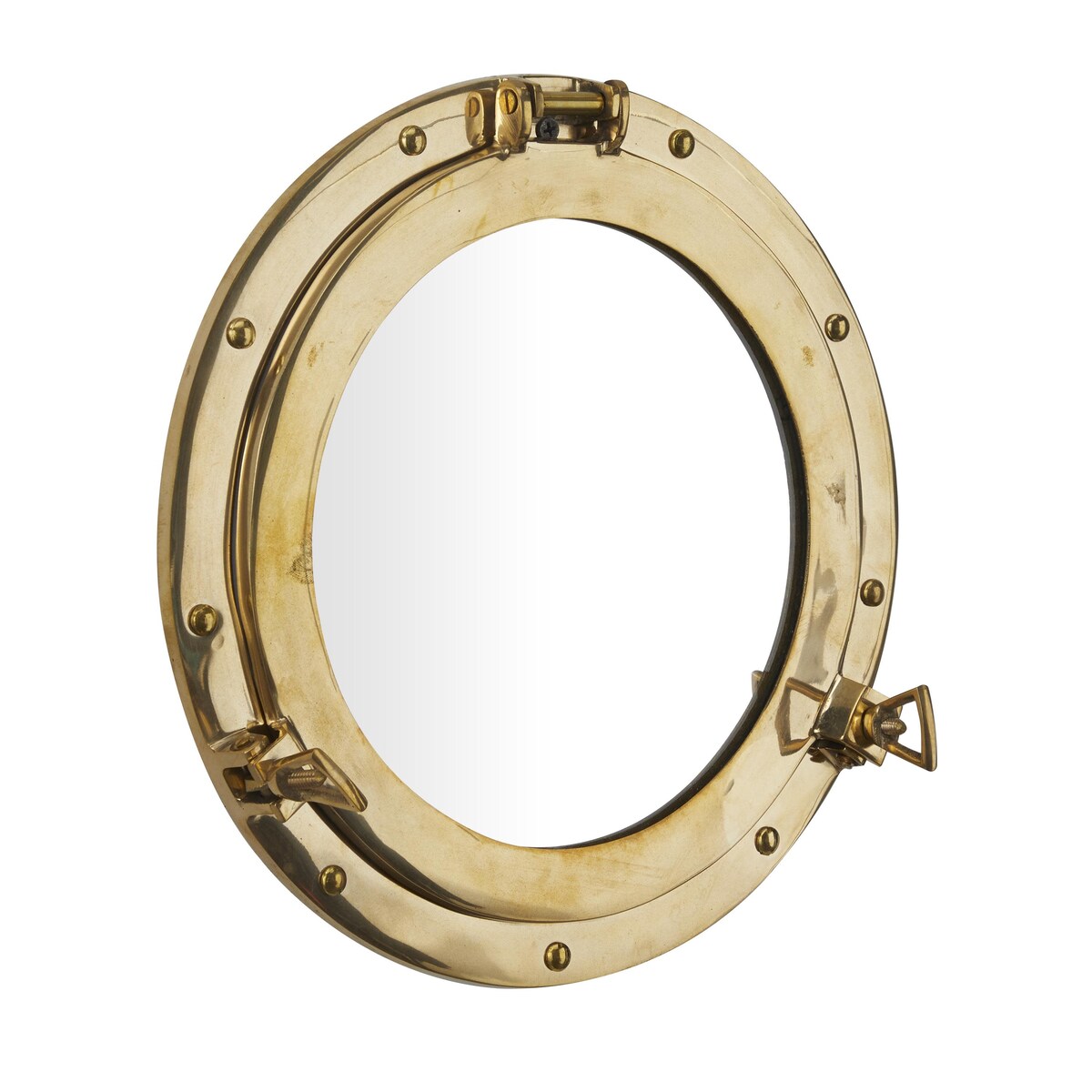 Brass Metal Sail Boat Room Wall Mirror with Port Hole Detailing - Gold - The Novogratz