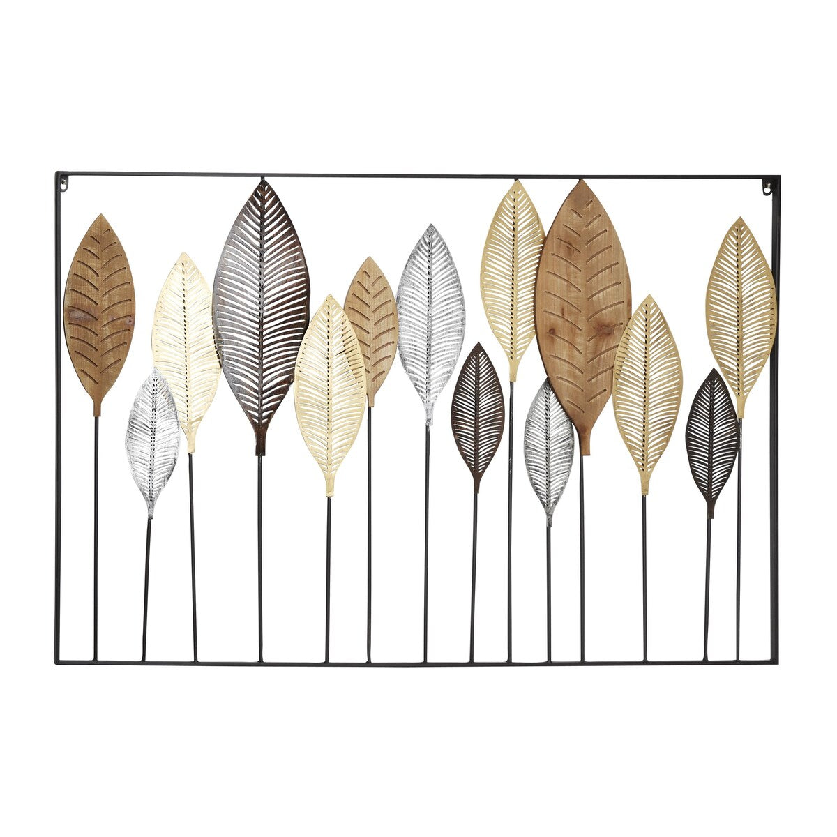 Metal Leaf Tall Cut-Out Home Wall Decor with Intricate Laser Cut Designs - Multi Colored - Roche River Decor