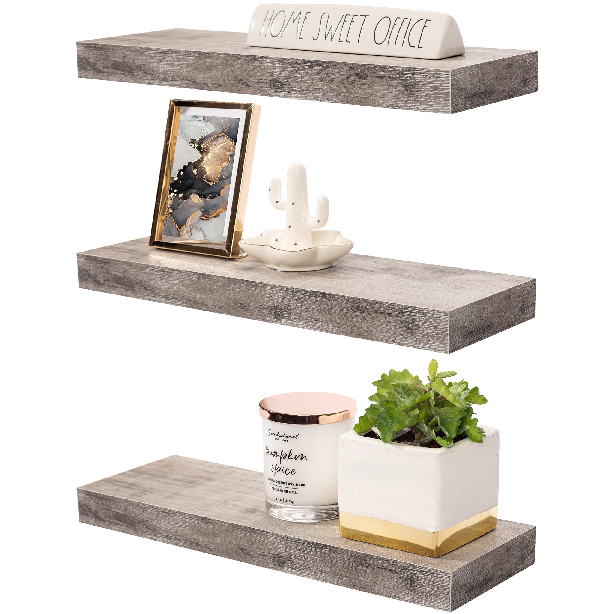 Floating Shelf Set, Rustic Wood Beach Style Hanging Wall Shelves - 3-Pack