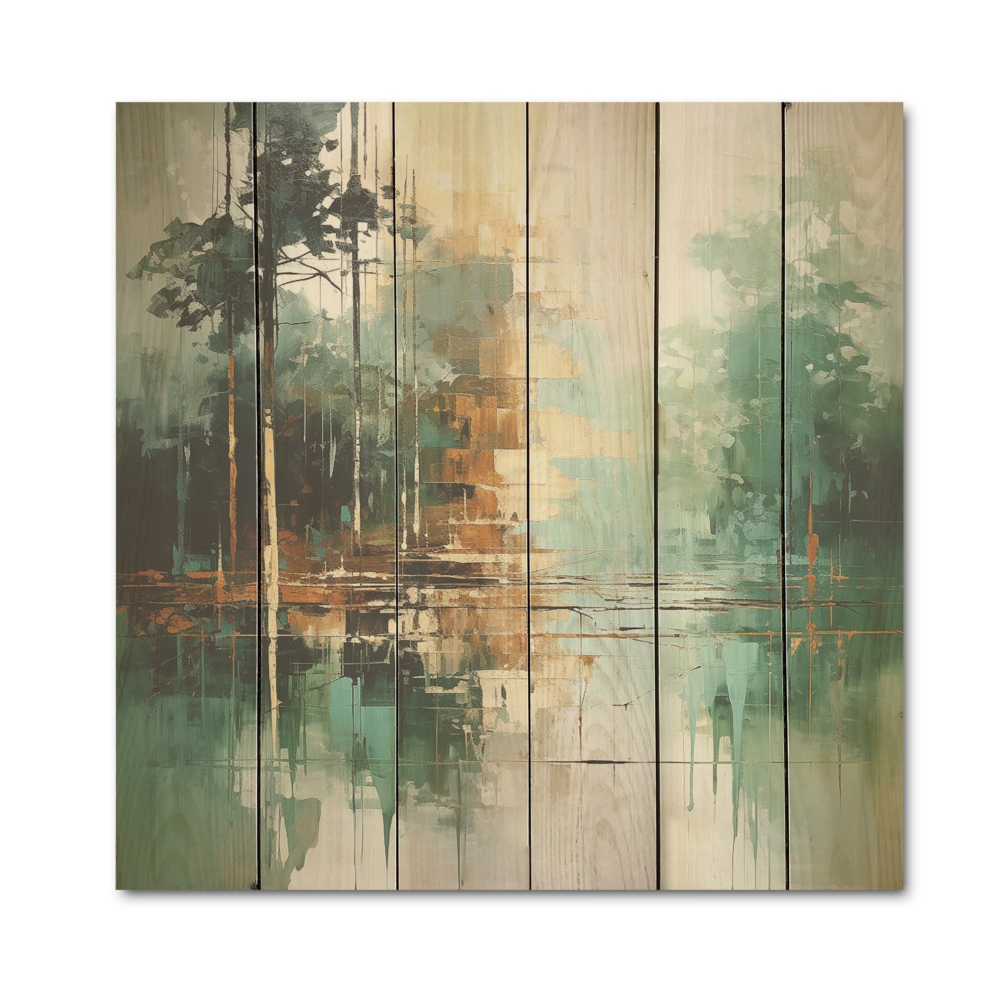 Designart Green And White Forest Echoes Forest Wood Wall Decor - Traditional Green Wood Panel On Natural Pine Wood