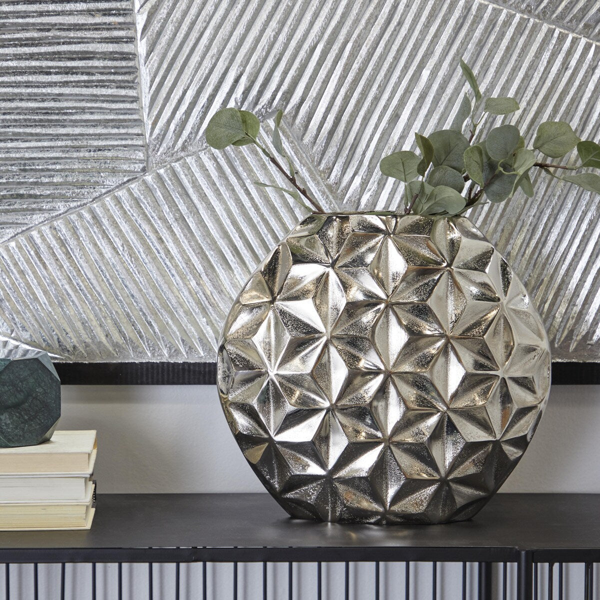 Aluminum Metal Geometric Faceted Decorative Vase - Silver, Black or Gold - CosmoLiving by Cosmopolitan