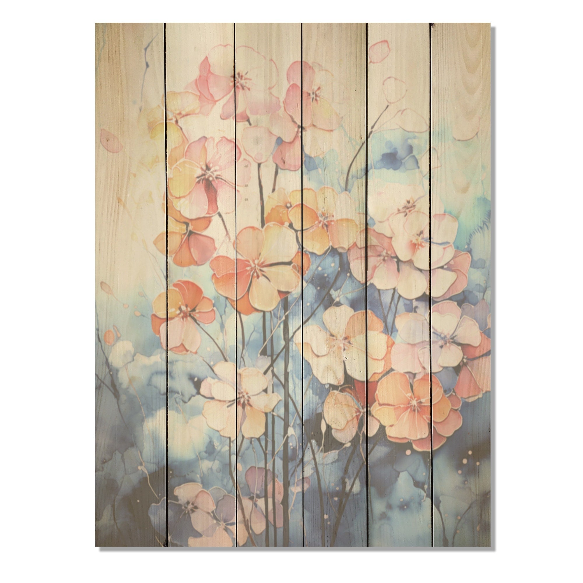 Designart Blue And Purple Hydrangea Bloom Hydrangea Wood Wall Decor Traditional Coral Wood Panel On Natural Pine Wood