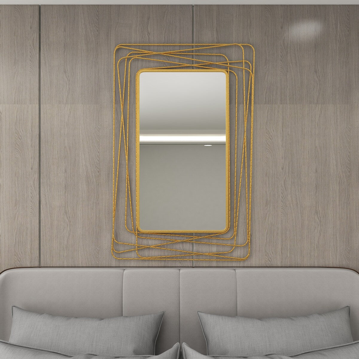 Metal Room Wall Mirror with Thin Metal Rectangle Frame - Gold - Roche River Decor