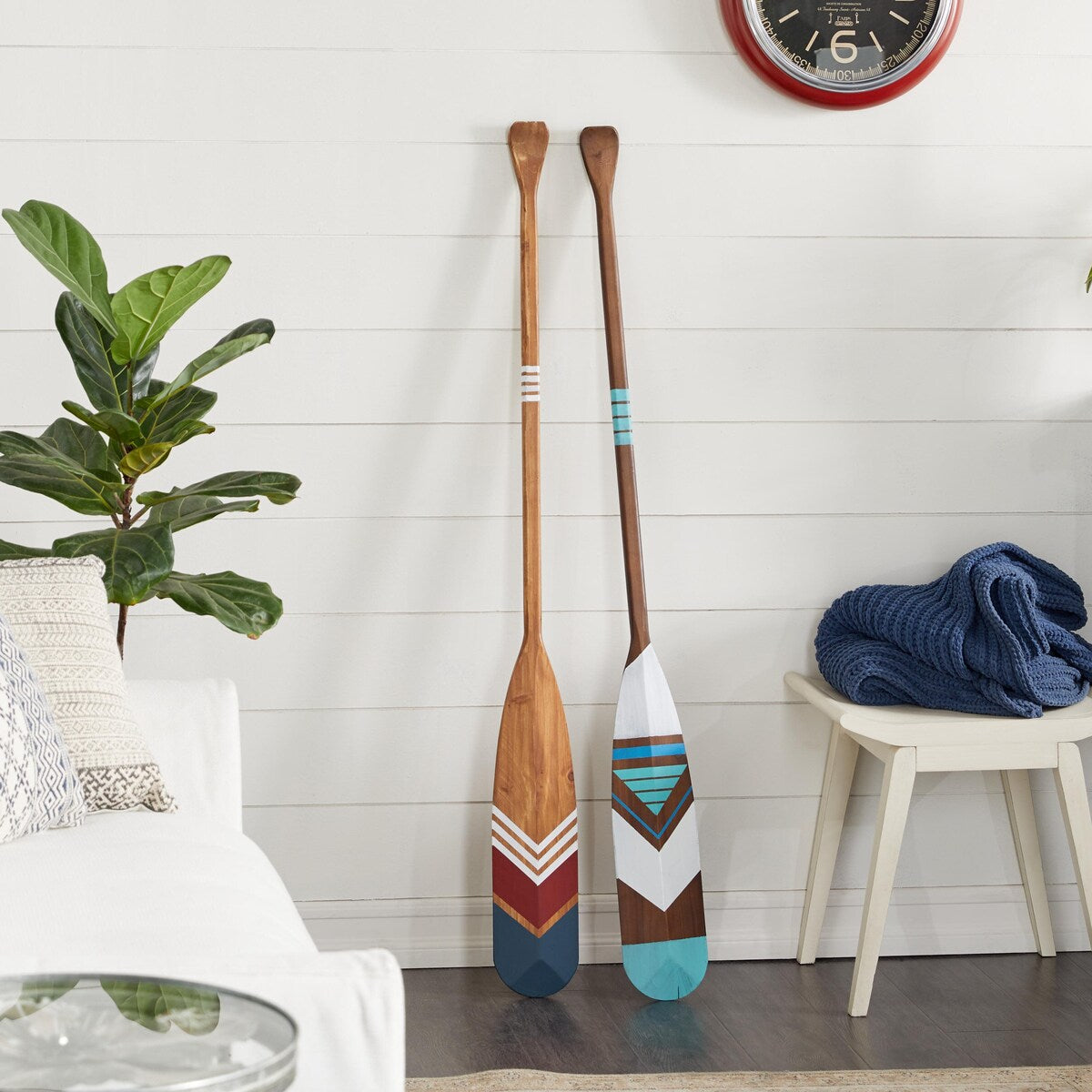 Wood Paddle Novelty Canoe Oar Home Wall Decor with Arrow and Stripe Patterns - Set of 2 Multi Colored - Roche River Decor