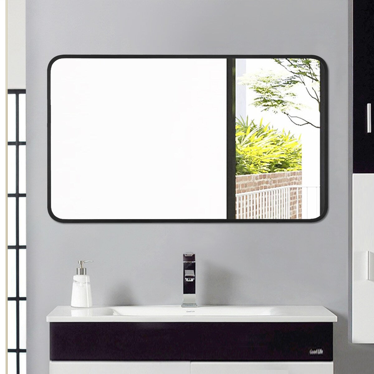 Rounded Rectangular Metal Framed Bathroom Vanity Mirror