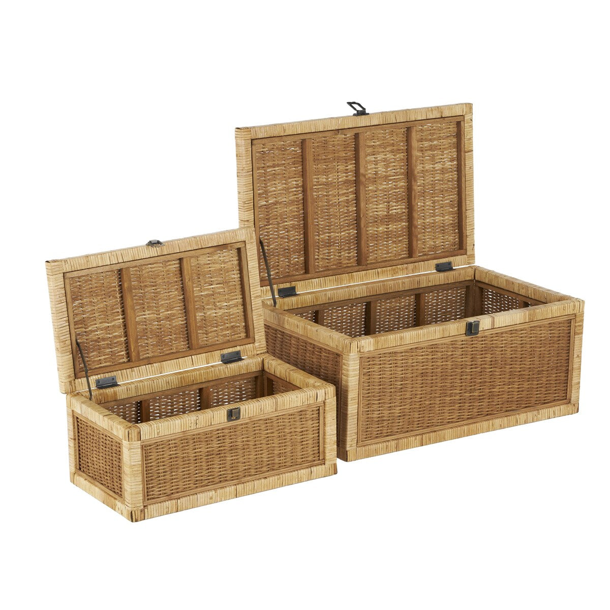 Rattan Handmade Woven Storage Decorative Box with Wrapped Light Brown Edges - Set of 2 Brown - Roche River Decor