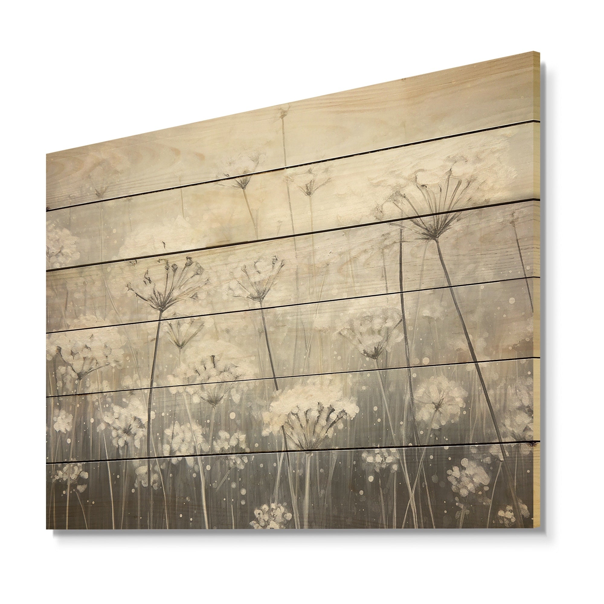 Designart Misty Opalescent Floral Field I Flower Wood Wall Decor - Traditional Grey Wood Panel On Natural Pine Wood