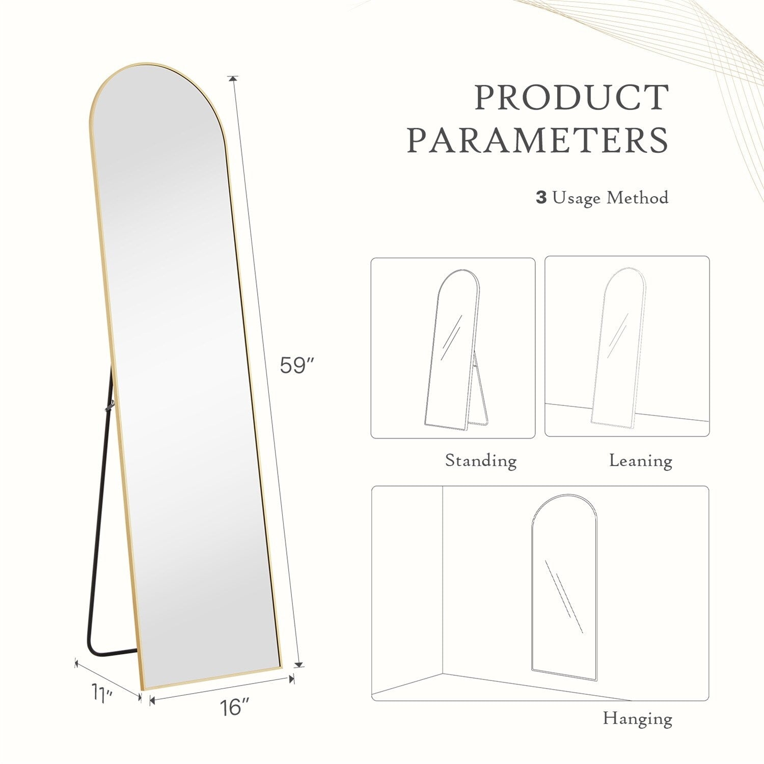 Full Length Mirror with Stand, Floor Mirror with Aluminum Alloy Frame for Bedroom, Standing Full Body Mirror for Wall, Cloakroom