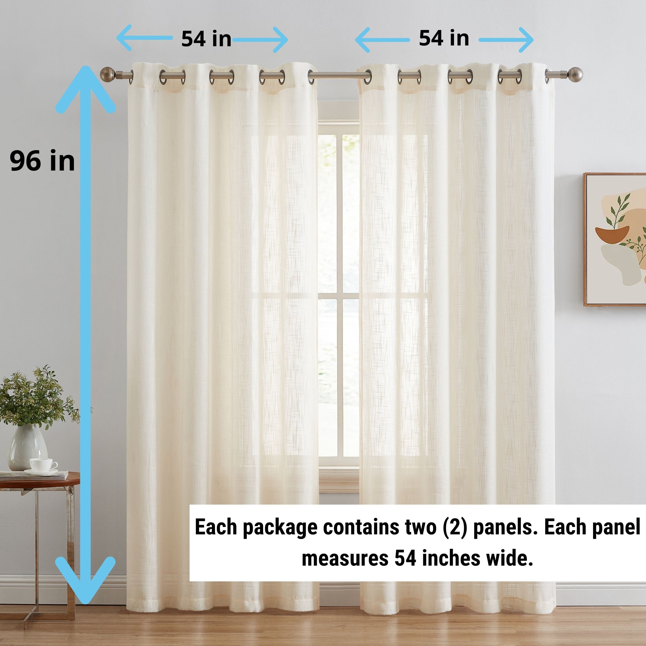 HLC.me Abbey Faux Linen Textured Semi Sheer Privacy Light Filtering Transparent Window Grommet Curtain Panels, Pair