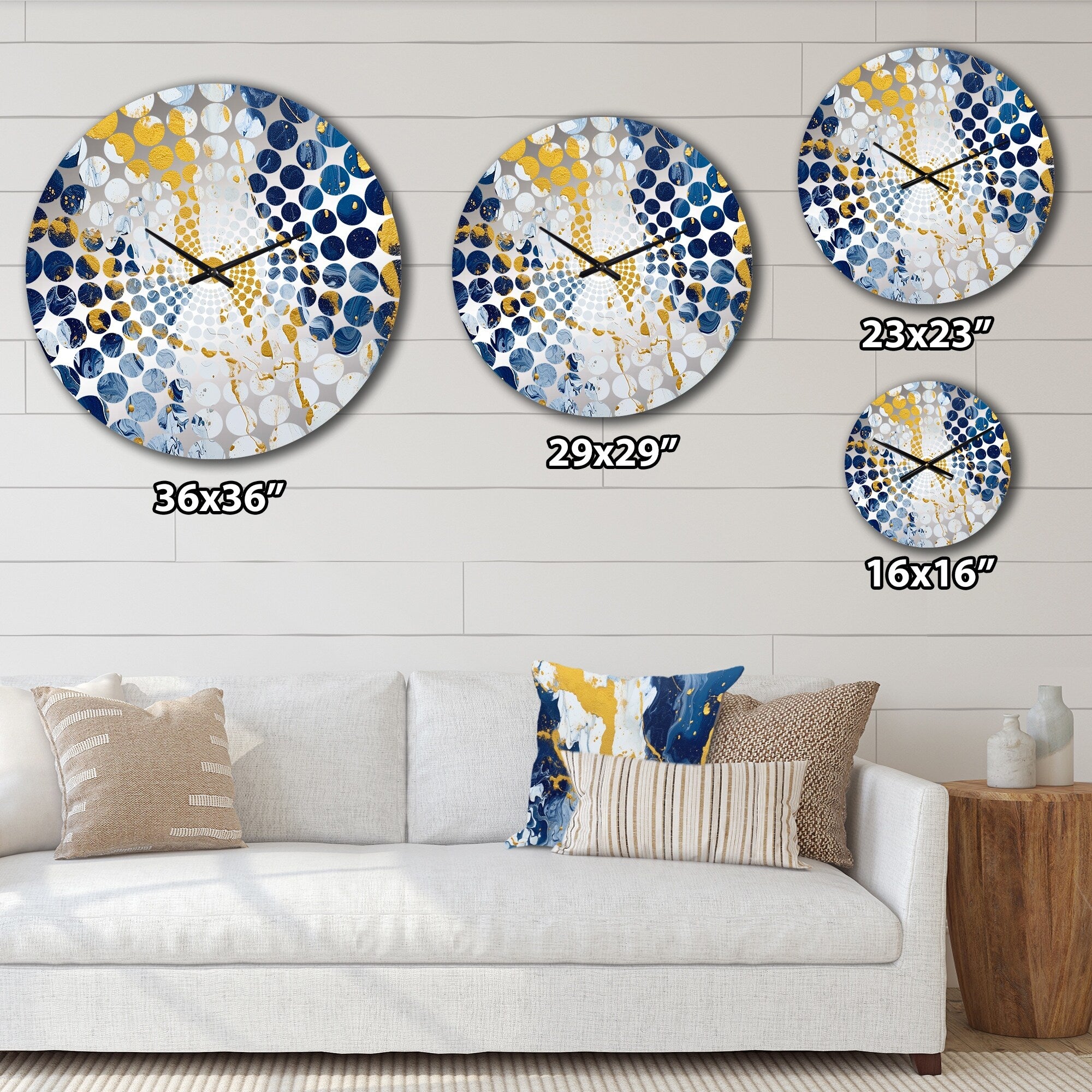 Designart Blue and Gold Luxury Abstract Fluid Art XI Blue Fractals Clocks Modern Oversized Wall Clocks For Bedroom