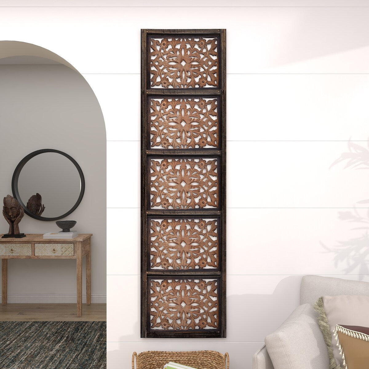 Wooden Floral Handmade Intricately Carved Home Wall Decor - Brown - Roche River Decor