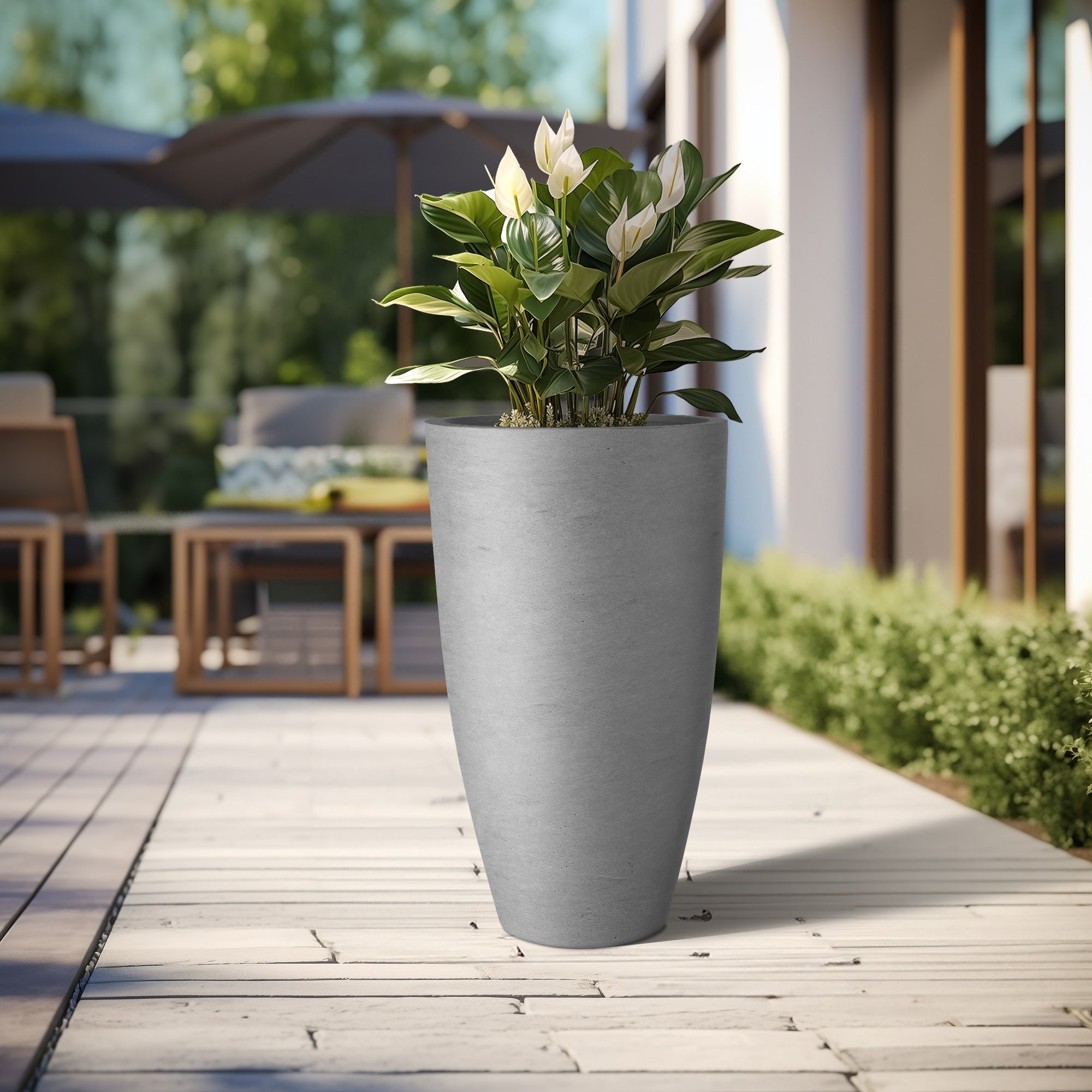 Tall Concrete Round Plant Pots / Large Indoor and Outdoor flower Planters