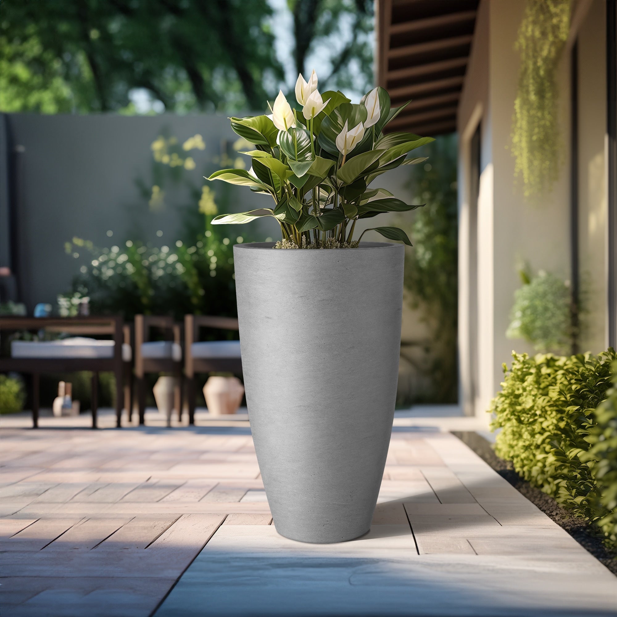 Tall Concrete Round Plant Pots / Large Indoor and Outdoor flower Planters