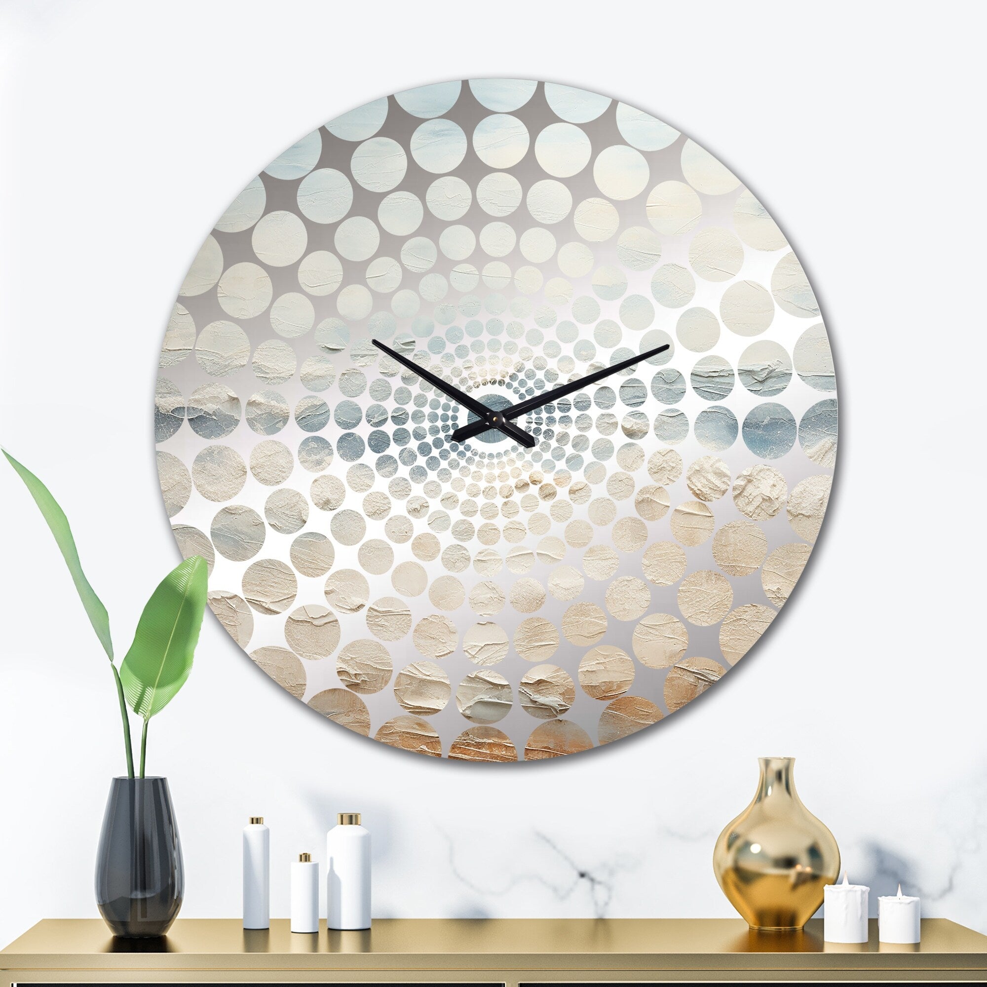 Designart Modern Coastal Beige And Grey River Beige Coastal Ocean Oversized Wall Clocks For Bedroom