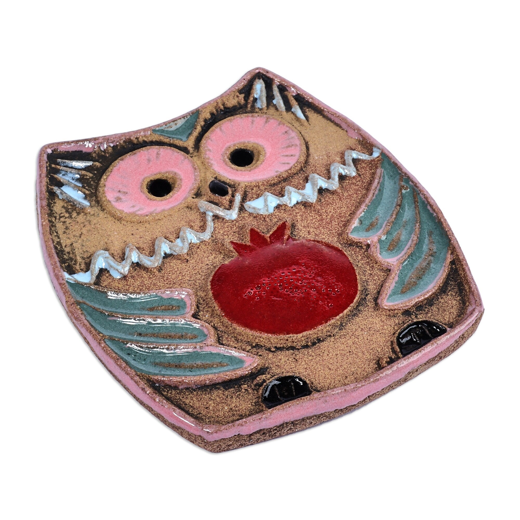 Novica Handmade Pomegranate Owl Ceramic Magnet