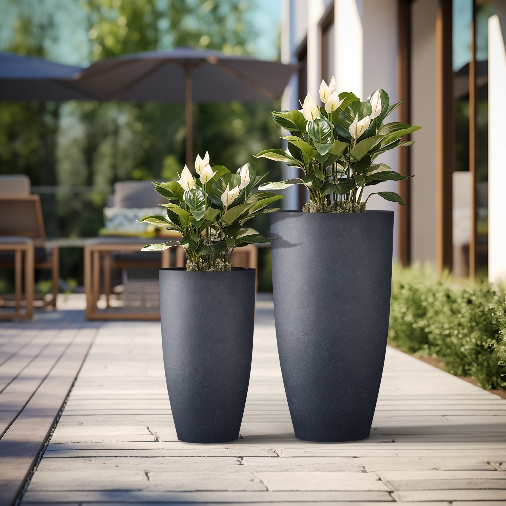 Tall Concrete Round Plant Pots / Large Indoor and Outdoor flower Planters