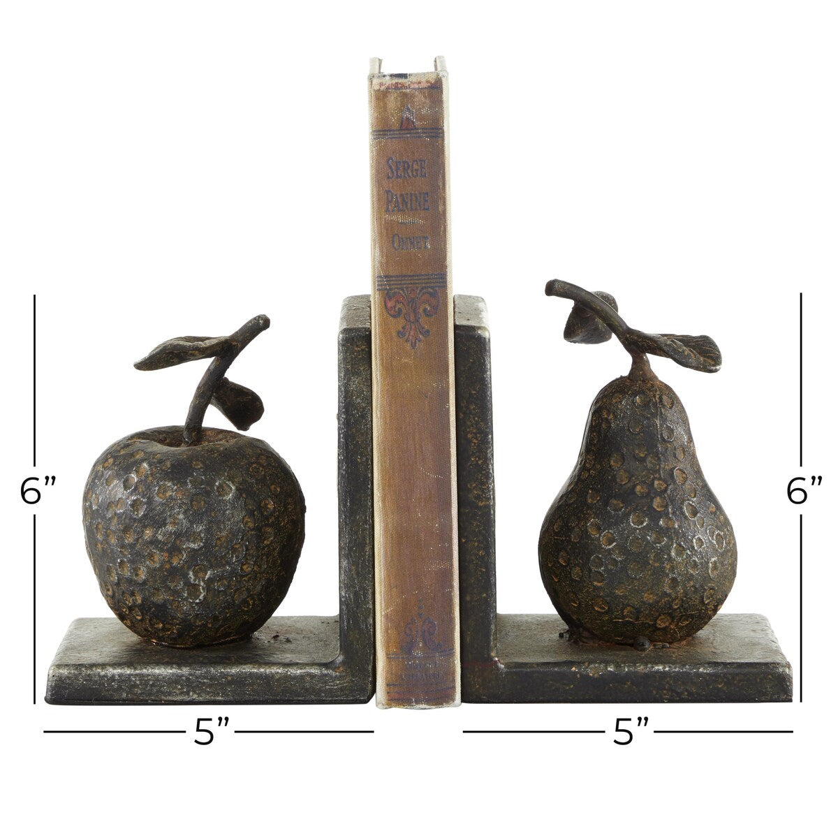 Metal Fruit Apple and Pear Decorative Bookends - Set of 2 Gray - Roche River Decor