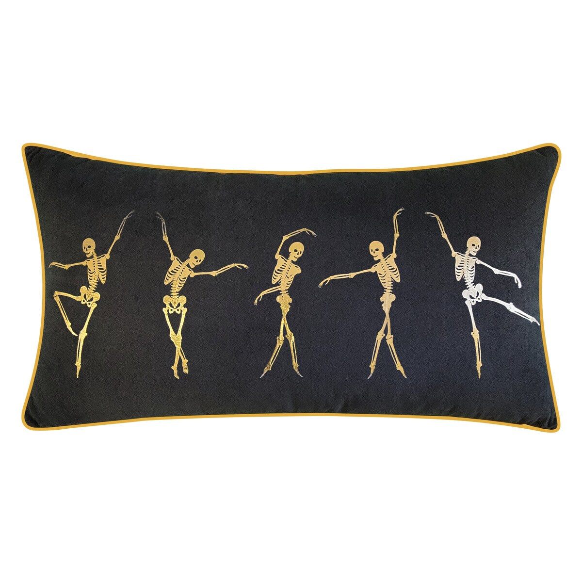 Edie At Home Velvet Dancing Skeletons Halloween Decorative Throw Pillow 14x26 Black