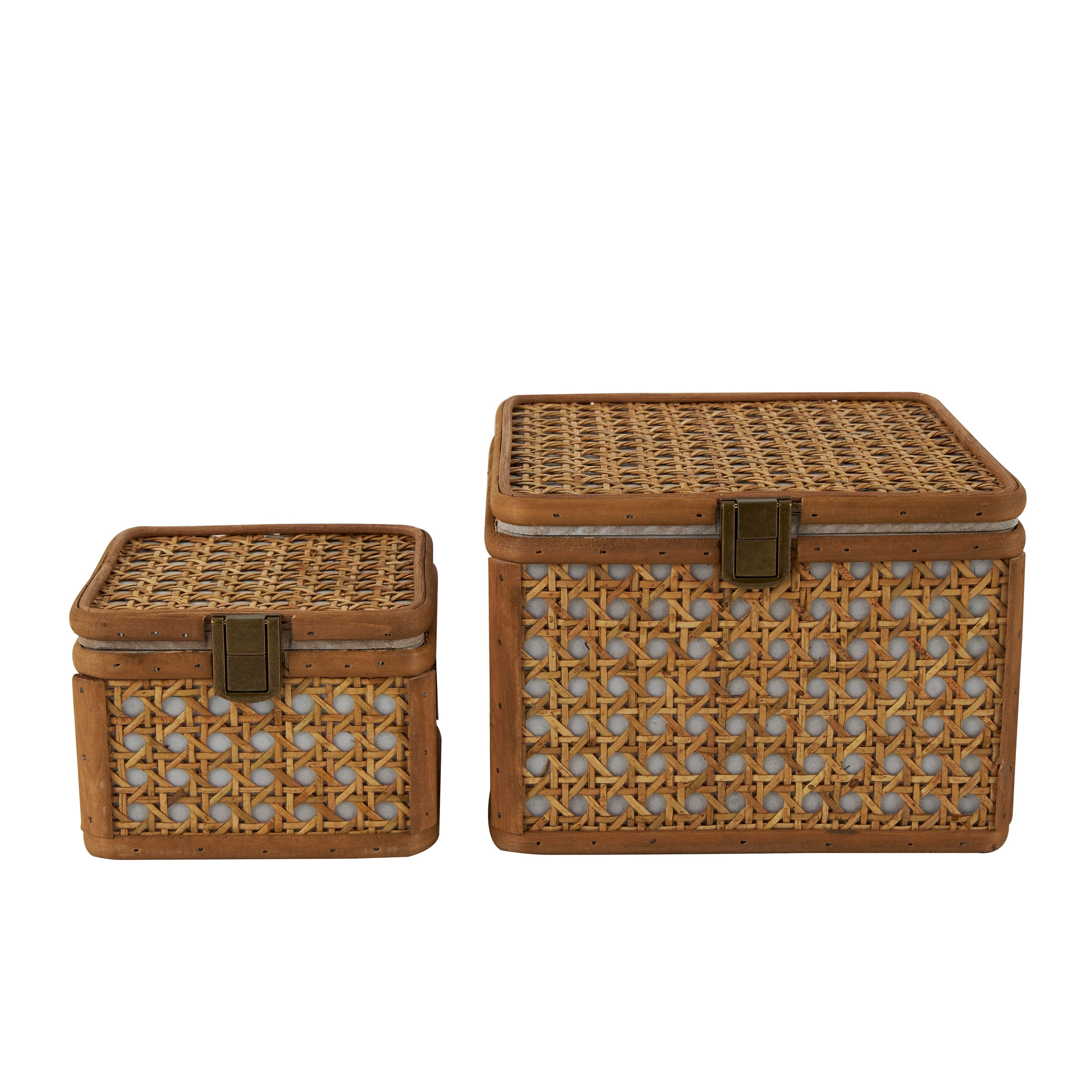 Brown Rattan Handmade Woven Rattan Decorative Box with Bronze Latches (Set of 2)