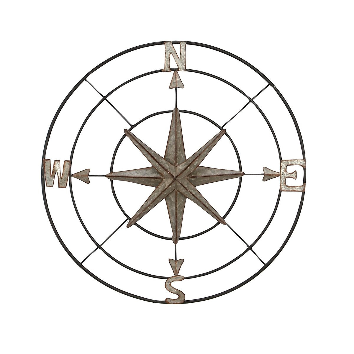 Metal Compass Indoor Outdoor Home Wall Decor with Distressed Copper Like Finish - Gray - Roche River Decor