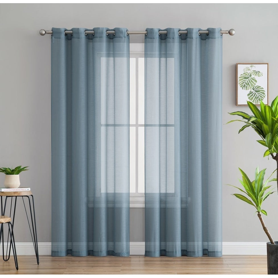 HLC.me 2 Piece Semi Sheer Voile Window Curtain Drapes Grommet Top Panels Bedroom, Living Room - Set of 2 panels