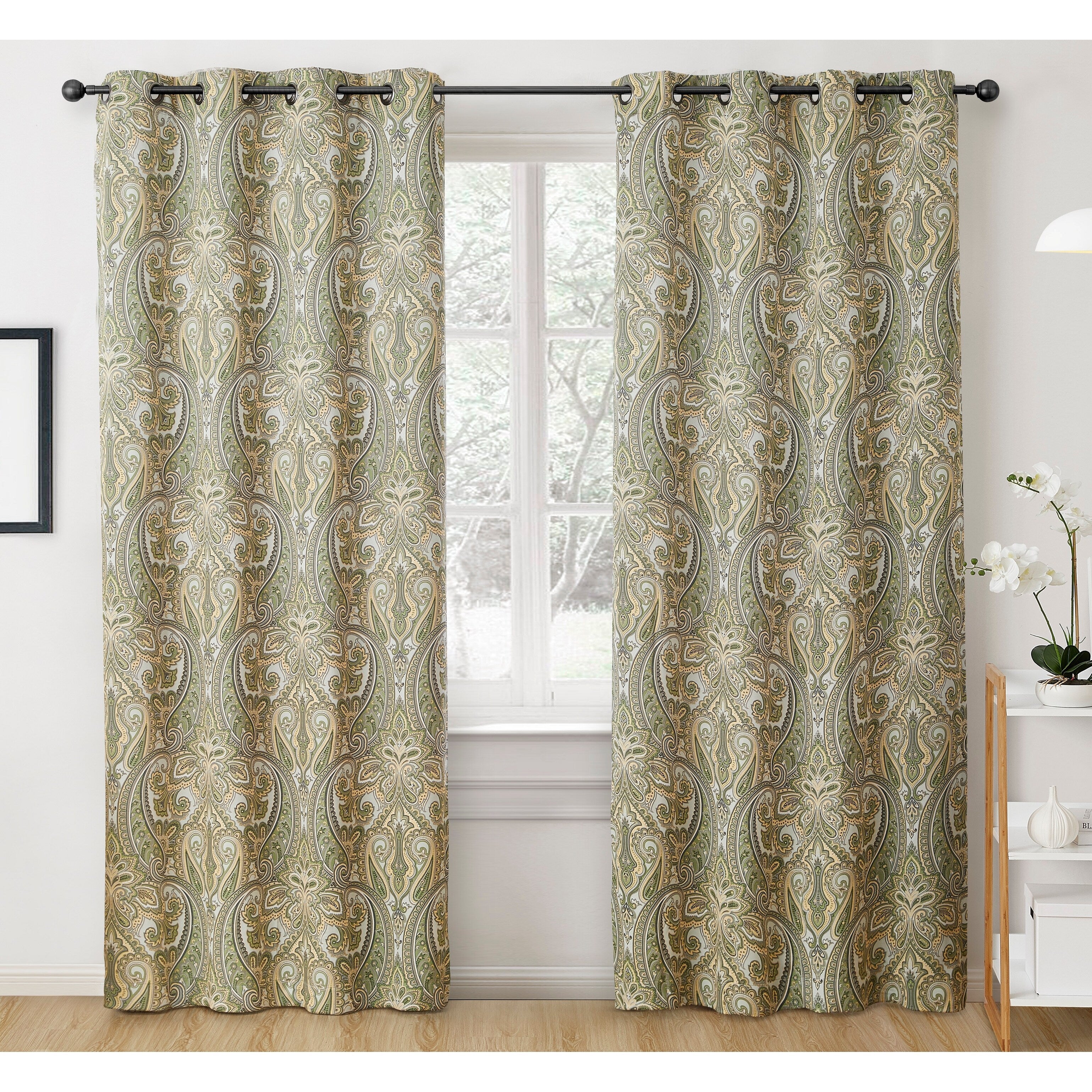 HLC.me Paris Paisley Print Energy Efficient Room Darkening Blackout Grommet Window Curtain Panels - Set of 2