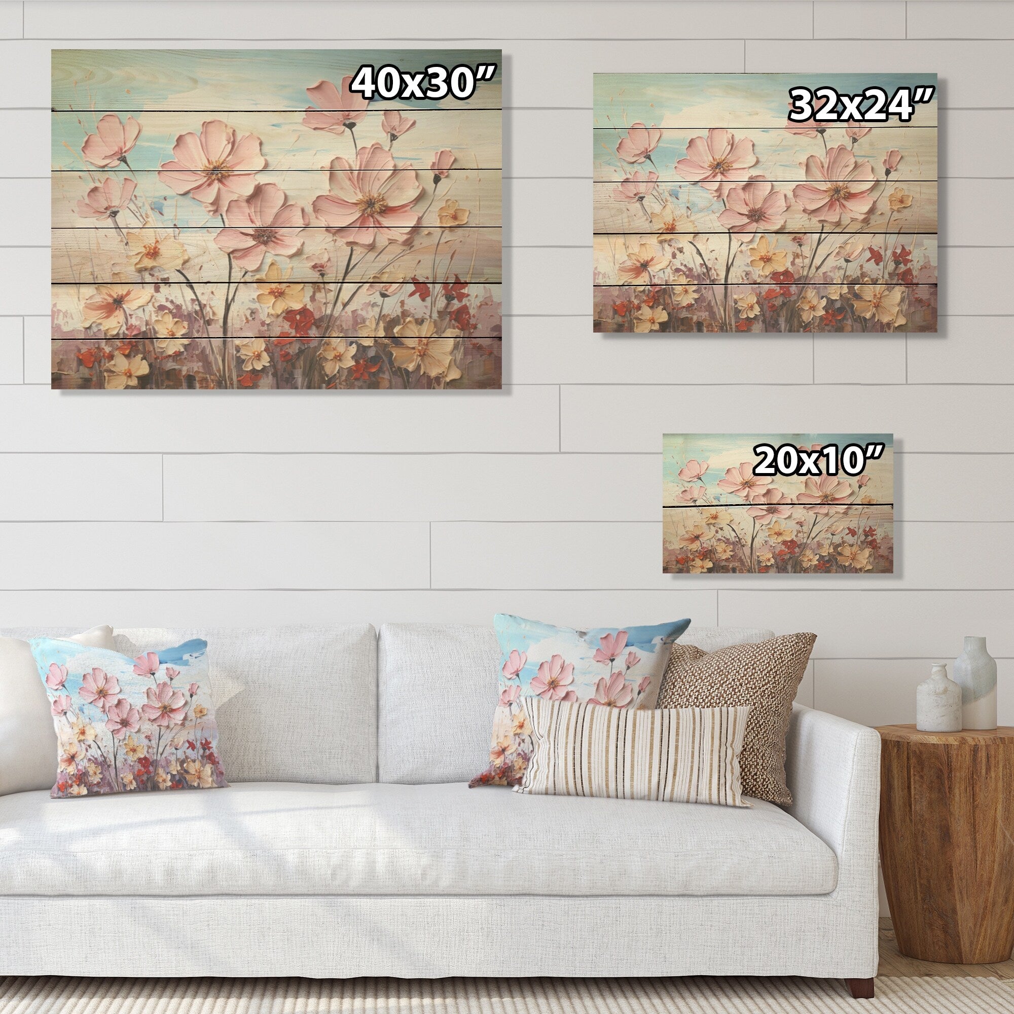 Designart Pink Pansies Blooming Field Flower Field Wood Wall Decor Traditional Pink Wood Panel On Natural Pine Wood