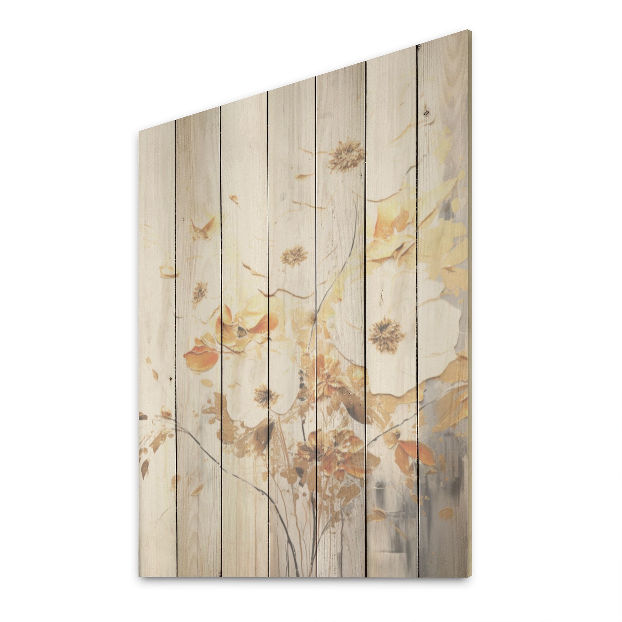 Designart Beige And Blue Seasonal Flowers Collage Seasonal Flowers Wall Art Beige Wood Panel On Natural Pine Wood