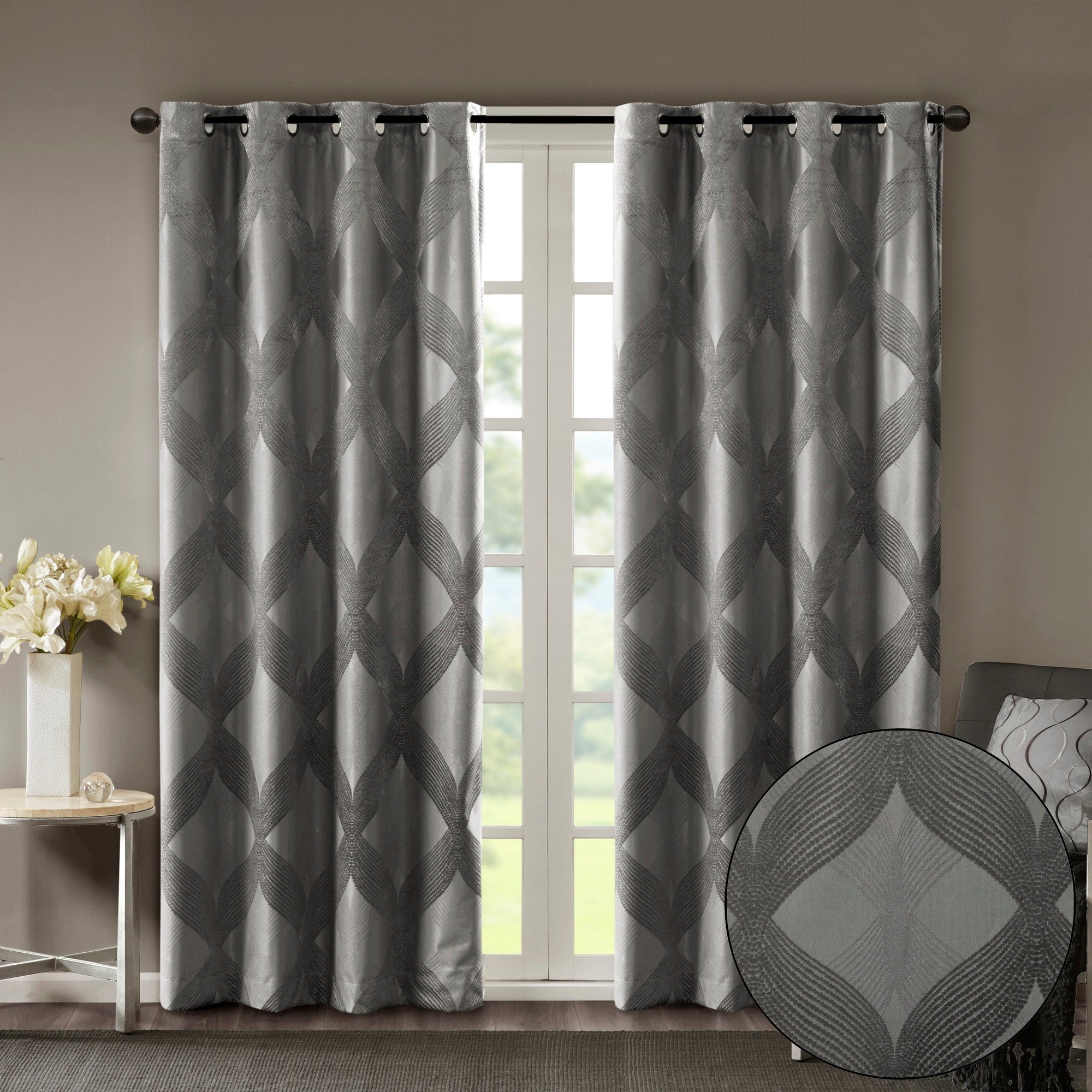 SunSmart Abel Ogee Knitted Jacquard Total Blackout Curtain Panel