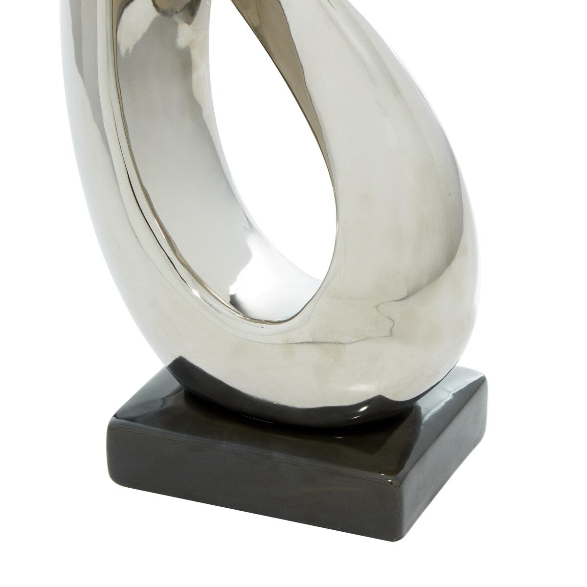 Porcelain Ceramic Abstract Decorative Sculpture with Black Base - Silver - Roche River Decor