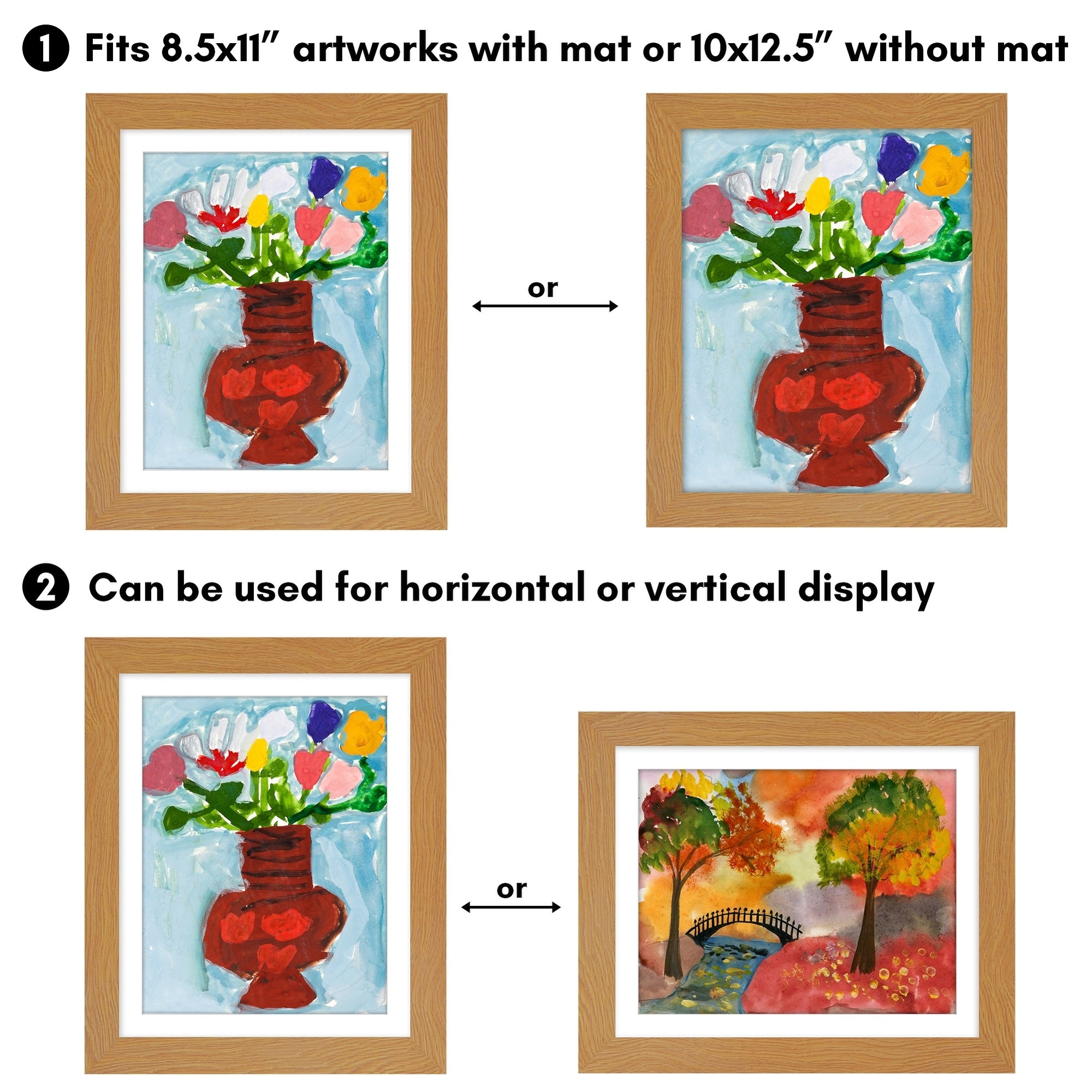 Americanflat 10x12.5 Front-loading Kids Art Frame with Mat