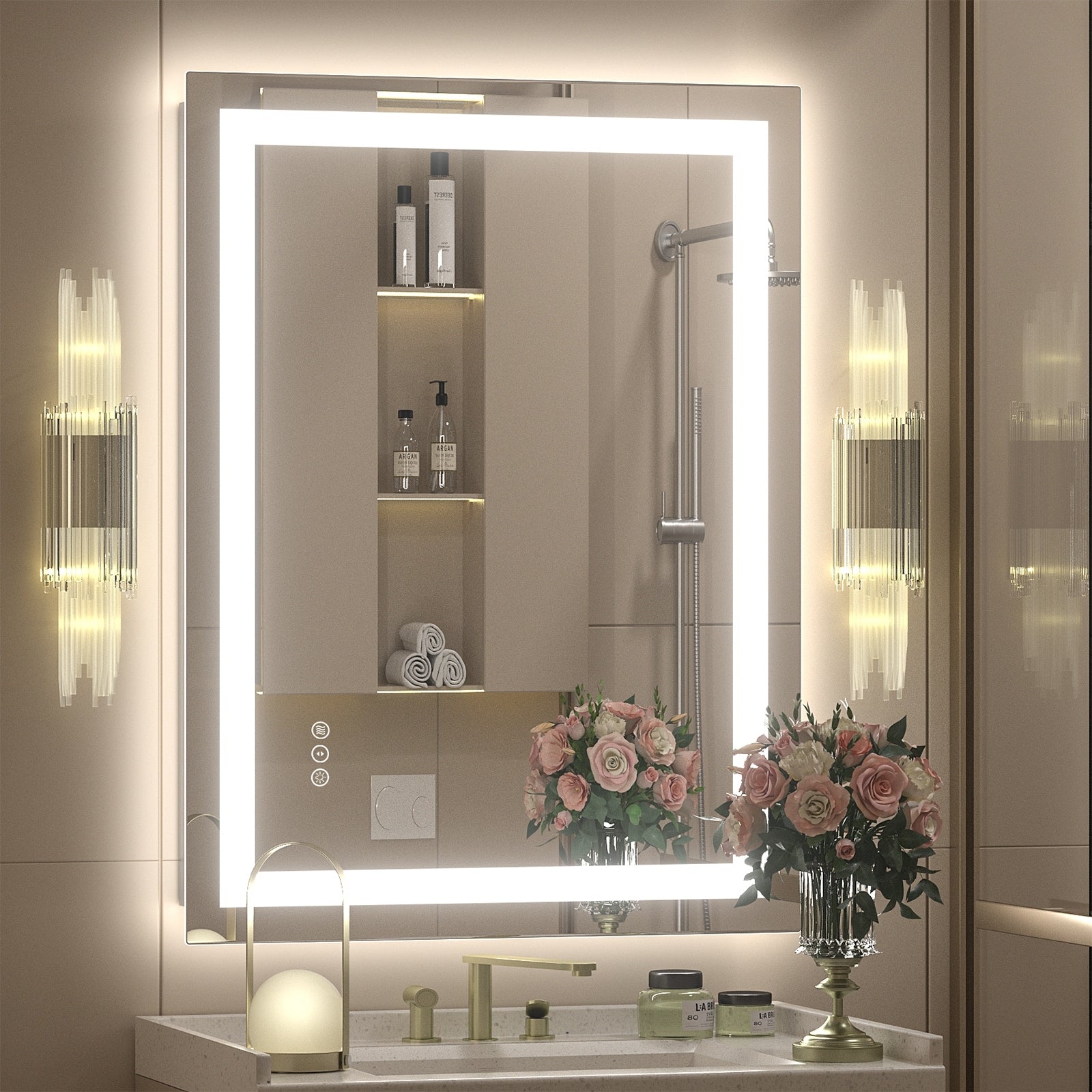 Apmir Full Size Frameless Front and Back LED Lighted Bathroom Vanity Mirror Anti-Fog in Tempered Glass & ETL