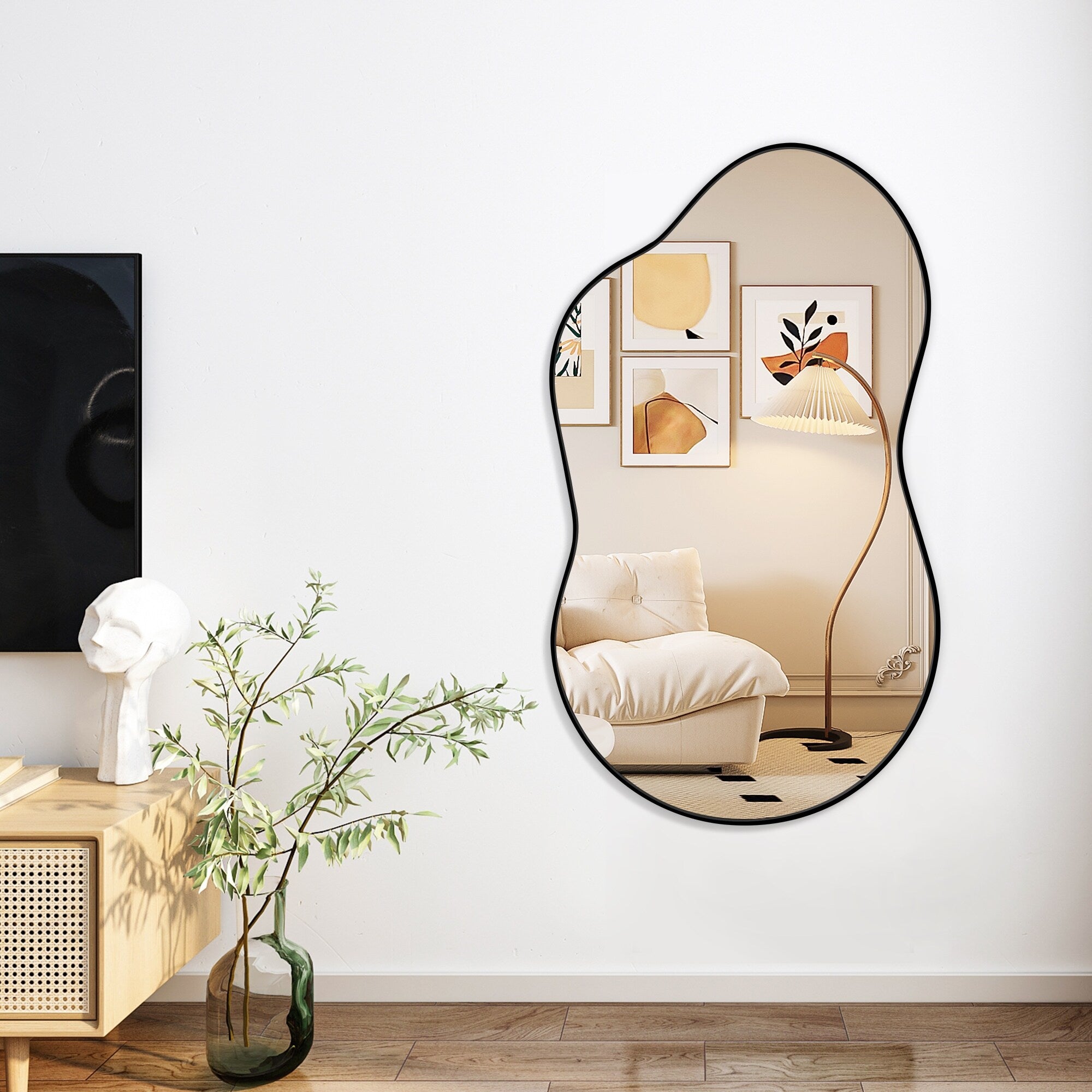 Irregular Aluminum Alloy Framed Wall Mirror Wavy Asymmetrical Mirror