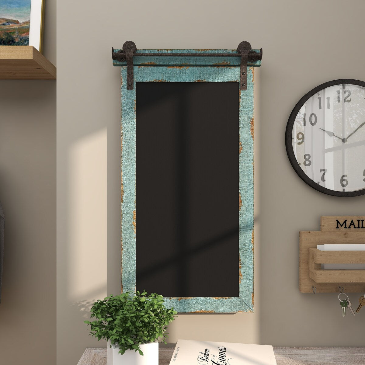 Wood Sign Home Wall Decor with Chalkboard - Blue - Roche River Decor