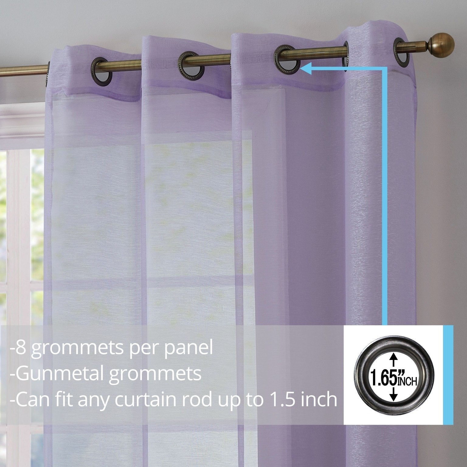 HLC.me 2 Piece Semi Sheer Voile Window Curtain Drapes Grommet Top Panels Bedroom, Living Room - Set of 2 panels