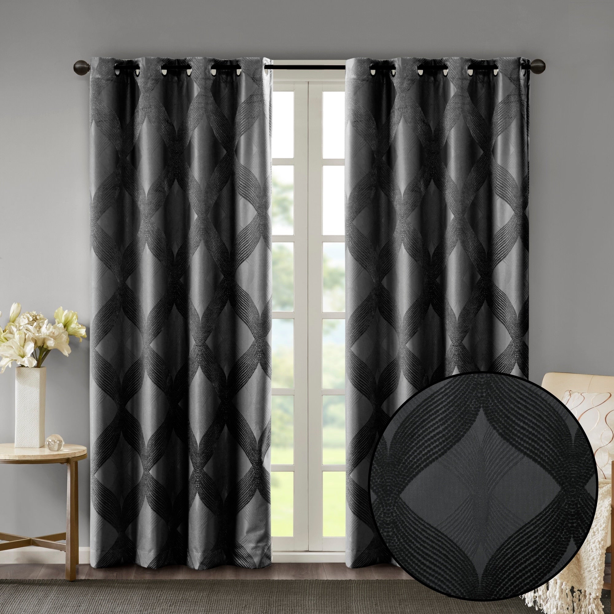 SunSmart Abel Ogee Knitted Jacquard Total Blackout Curtain Panel