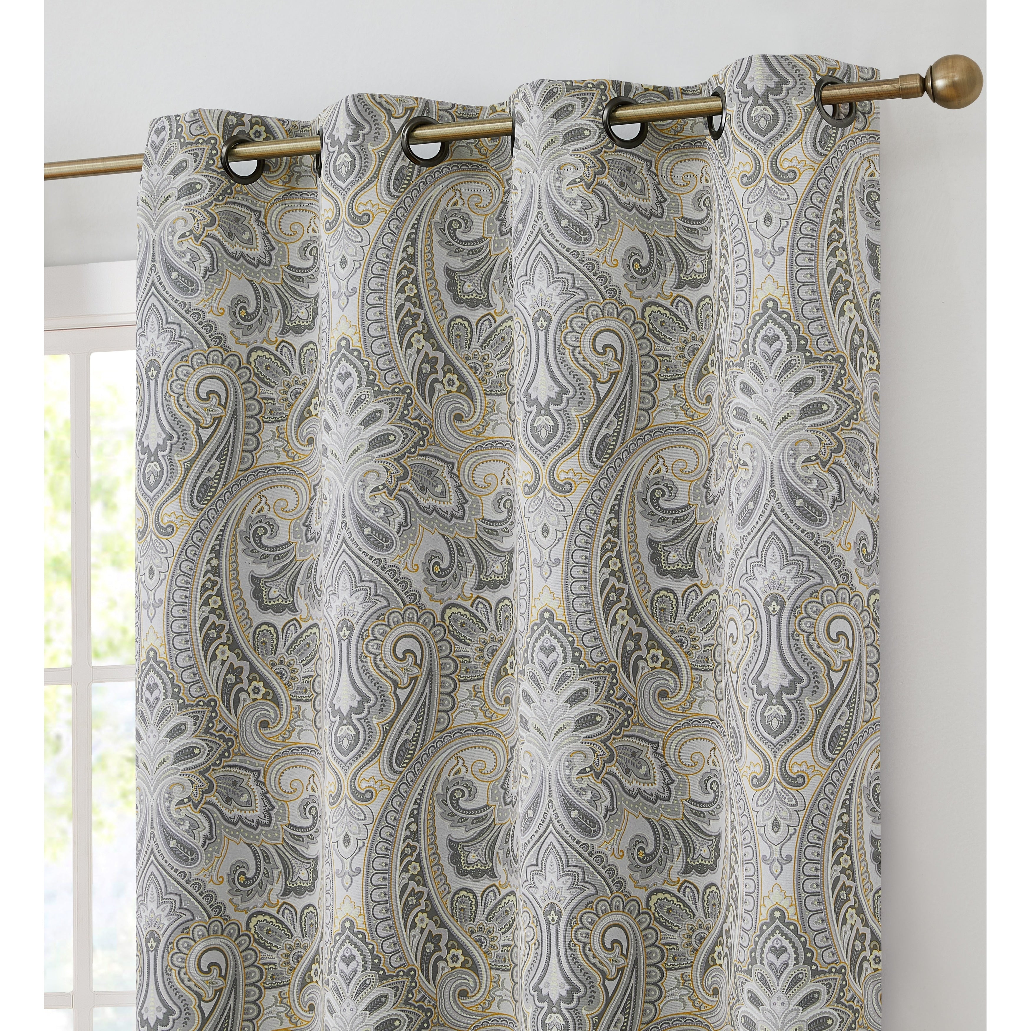 HLC.me Paris Paisley Print Energy Efficient Room Darkening Blackout Grommet Window Curtain Panels - Set of 2