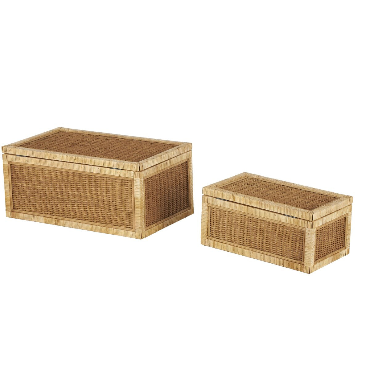 Rattan Handmade Woven Storage Decorative Box with Wrapped Light Brown Edges - Set of 2 Brown - Roche River Decor