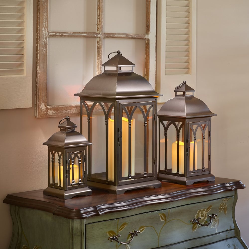 Set of 3 Indoor-Outdoor Lombard Metal Lanterns