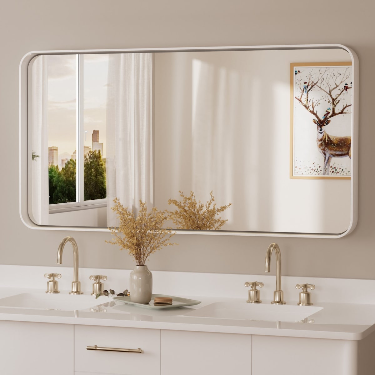 TETOTE Modern Metal Frame Wall Mounted Bathroom Vanity Mirror